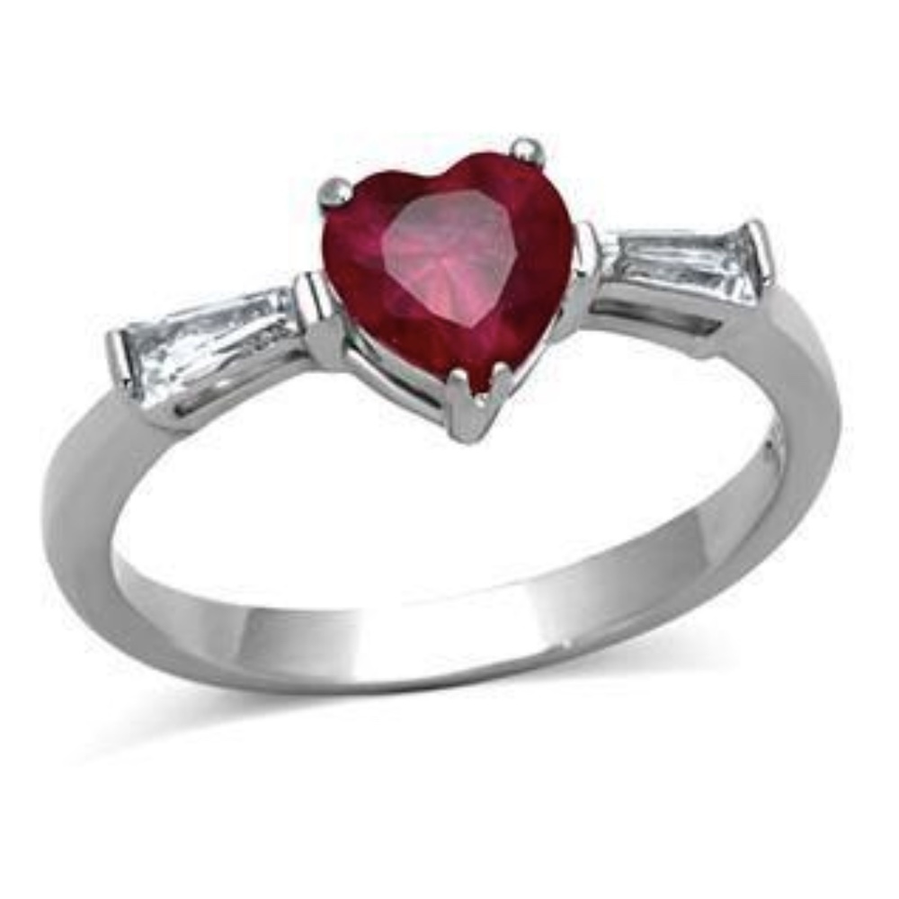 Red Heart Silver Plated Cubic Zirconia  Ring size 4,5,8 *